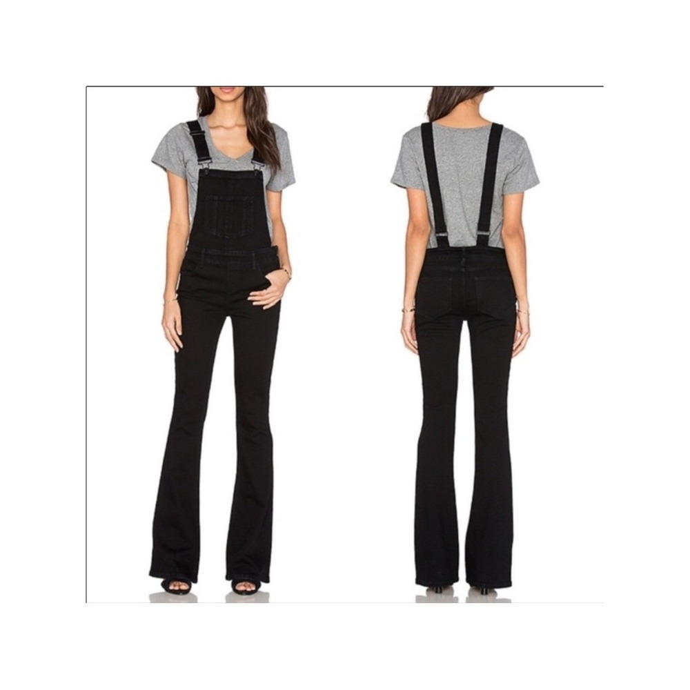 Paige Flare Leg Denim Overalls Black Shadow 29 Adjustable Straps